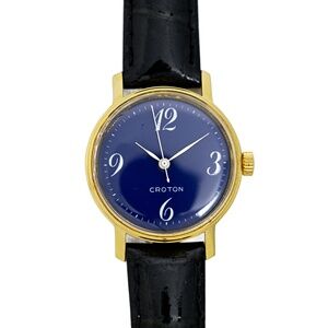 Croton Gold Plated Vintage 1970's Watch Blue Dial Swiss 32mm